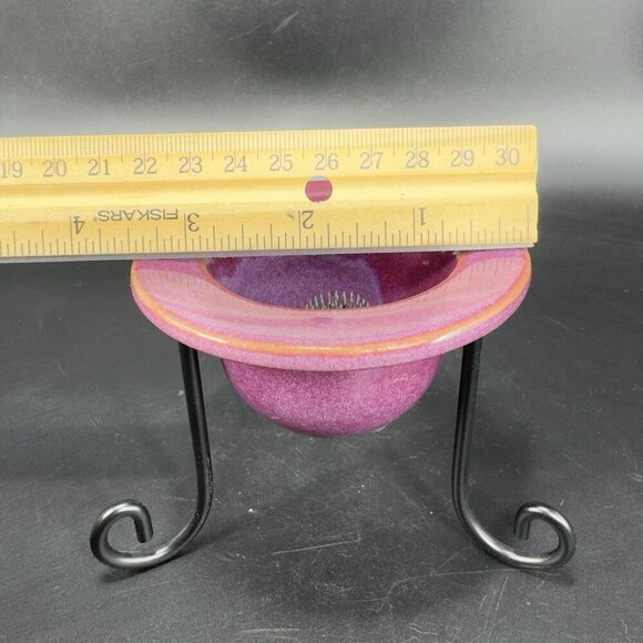 Contemporary Purple Glaze Ceramic Flower Frog On A Black Metal Holder Decorative - Picture 5 of 12